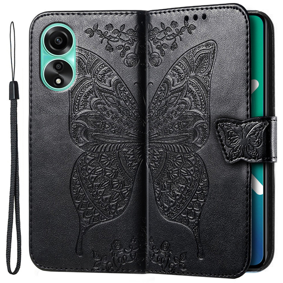 Klopové pouzdro pro Oppo A78 4G, Butterfly, černé