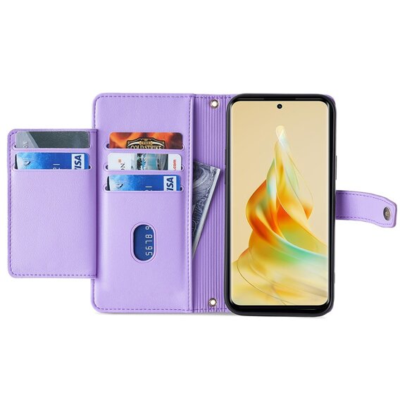 Klopové pouzdro pro Oppo A78 4G, Wallet Zipper Pocket, fialové