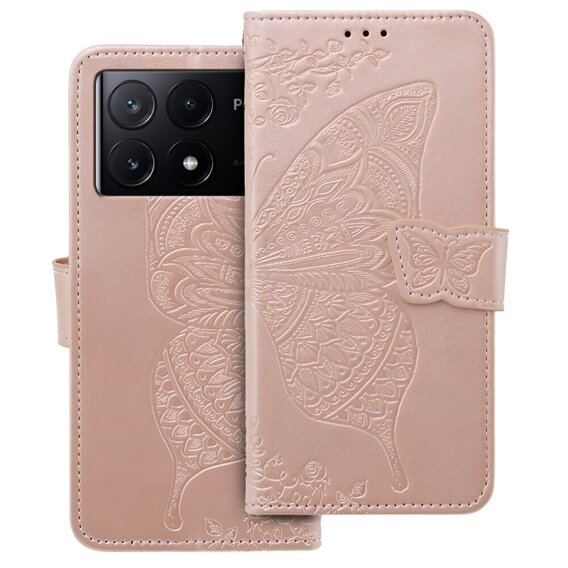 Klopové pouzdro pro Realme 12 Pro 5G / 12 Pro+ 5G, Butterfly, růžové rose gold