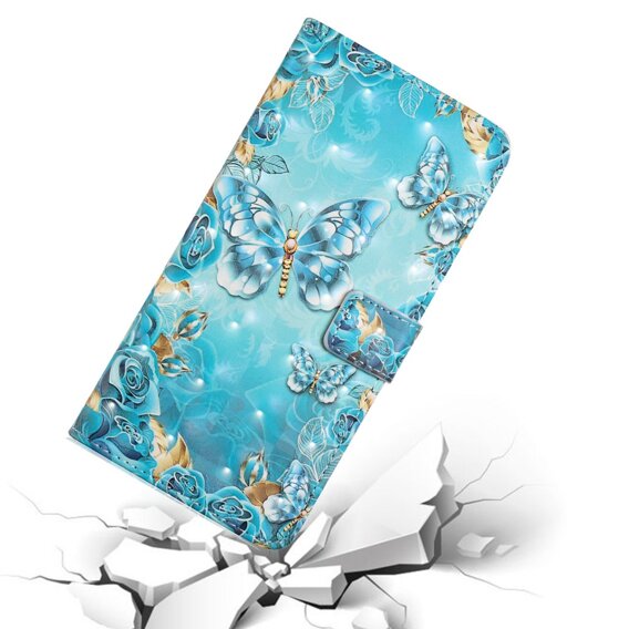 Klopové pouzdro pro Samsung Galaxy A05s, Wallet, Blue Gold Butterflies, modré