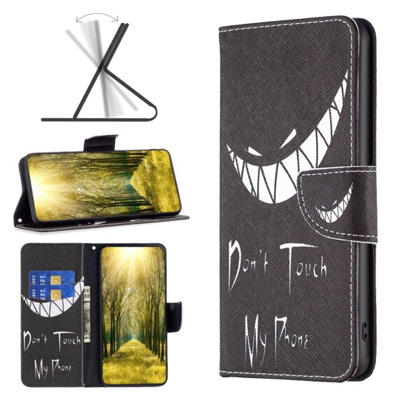 Klopové pouzdro pro Samsung Galaxy A05s, Wallet, Don't Touch My Phone, černé