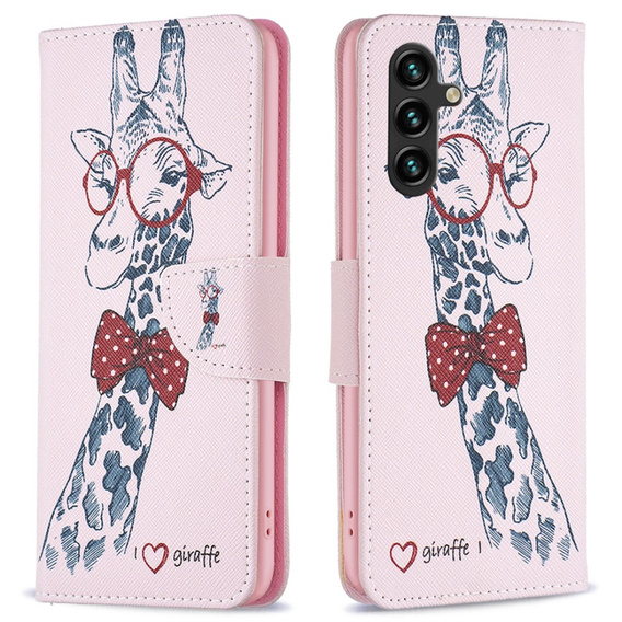 Klopové pouzdro pro Samsung Galaxy A05s, Wallet, giraffe, růžové