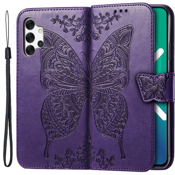 Klopové pouzdro pro Samsung Galaxy A13 4G, Butterfly, fialové