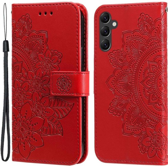 Klopové pouzdro pro Samsung Galaxy A14 4G/5G, Mandala Flower, červené