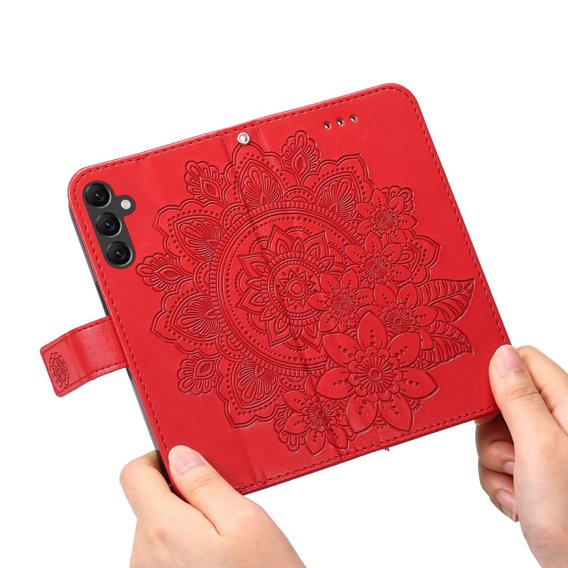 Klopové pouzdro pro Samsung Galaxy A14 4G/5G, Mandala Flower, červené