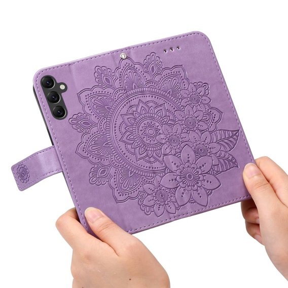 Klopové pouzdro pro Samsung Galaxy A14 4G/5G, Mandala Flower, fialové