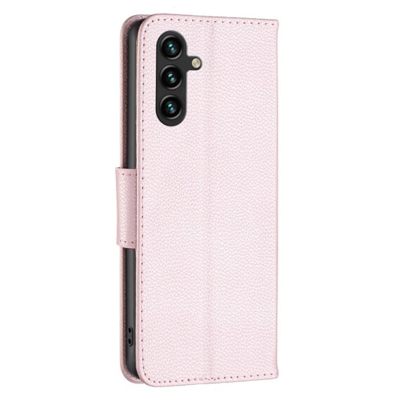 Klopové pouzdro pro Samsung Galaxy A15, Wallet Litchi Leather, růžové + 9H sklo 