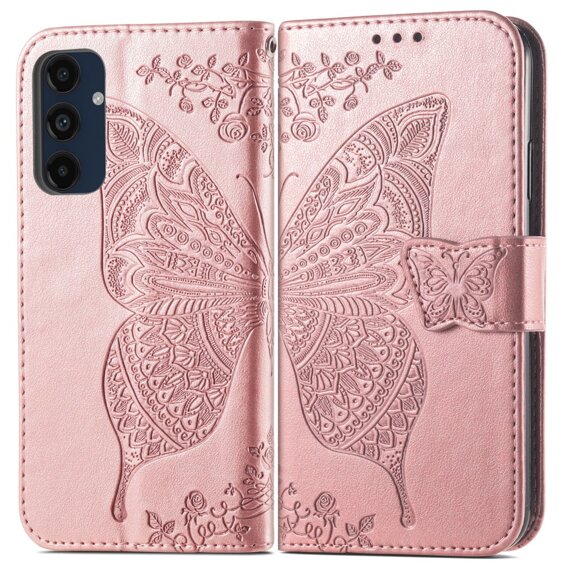 Klopové pouzdro pro Samsung Galaxy A16, Butterfly, růžové rose gold