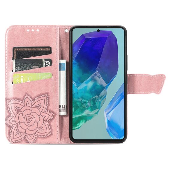 Klopové pouzdro pro Samsung Galaxy A16, Butterfly, růžové rose gold