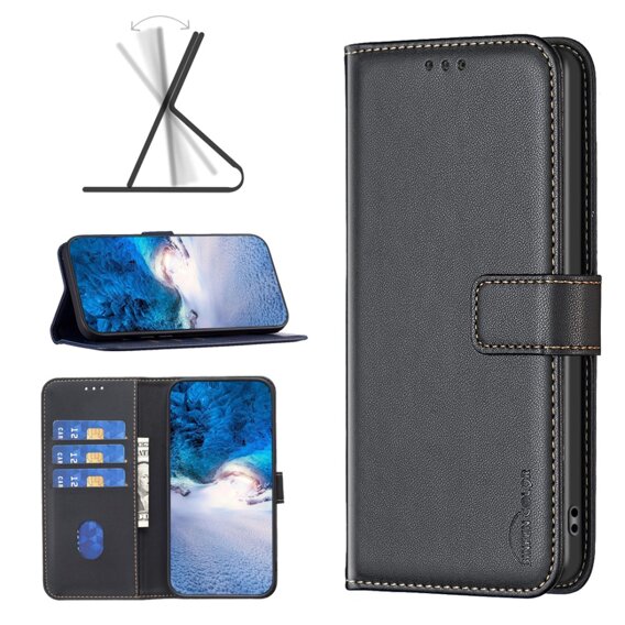 Klopové pouzdro pro Samsung Galaxy A25 5G, BINFEN Wallet, černé + 9H sklo 