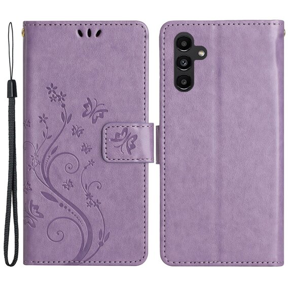 Klopové pouzdro pro Samsung Galaxy A25 5G, Butterfly, fialové + 9H sklo 