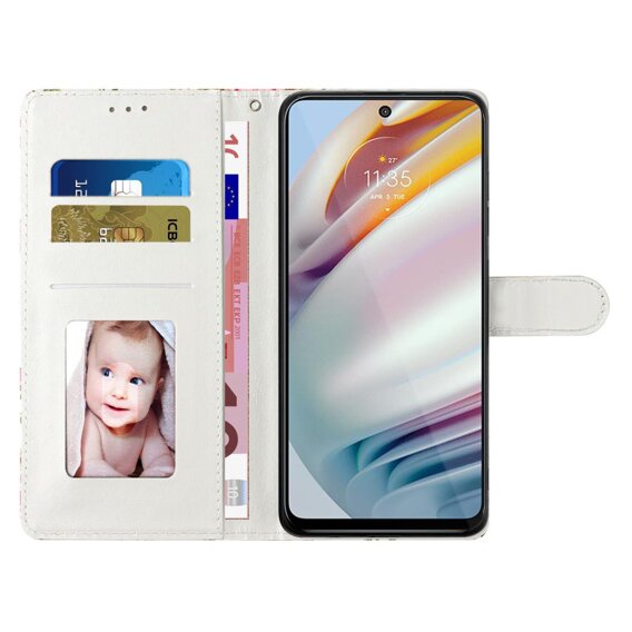 Klopové pouzdro pro Samsung Galaxy A25 5G, Wallet, marble & flowers, růžové + 9H sklo 