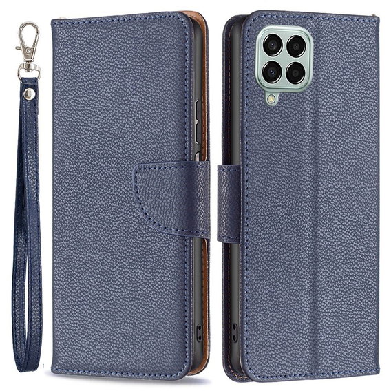 Klopové pouzdro pro Samsung Galaxy M33 5G, Wallet Litchi Magnet, námořnicky modré