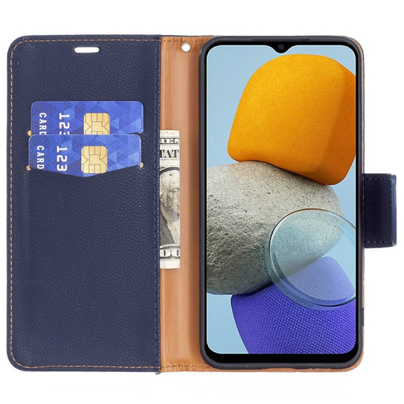 Klopové pouzdro pro Samsung Galaxy M33 5G, Wallet Litchi Magnet, námořnicky modré