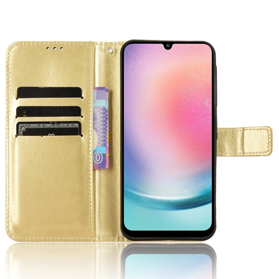 Klopové pouzdro pro Samsung Galaxy M55 5G, Crazy Horse Wallet, zlaté