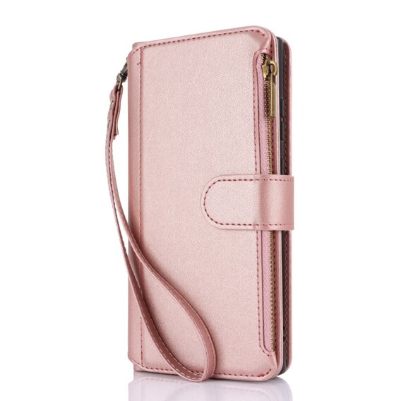 Klopové pouzdro pro Samsung Galaxy S24 Ultra, Wallet Zipper Pocket RFID, s popruhem přes rameno, černé