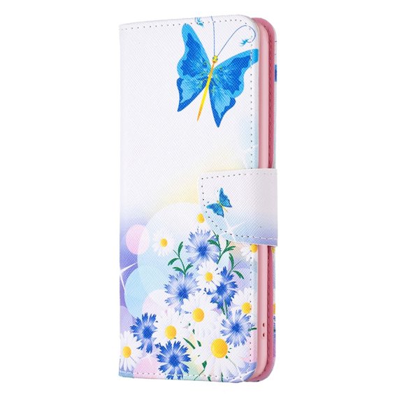 Klopové pouzdro pro Xiaomi 13 Lite, Wallet, butterfly and flowers, bílé