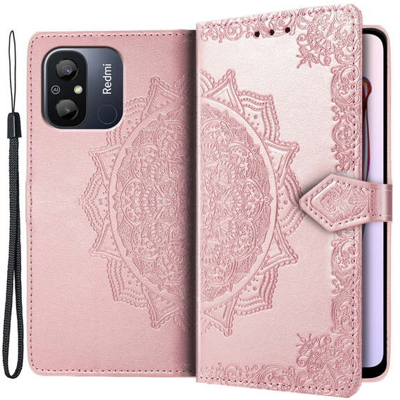 Klopové pouzdro pro Xiaomi Redmi 12C, Mandala, růžové rose gold