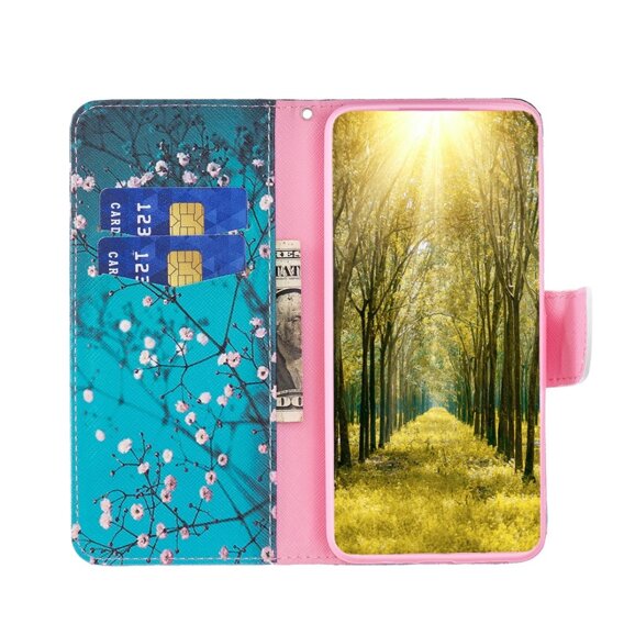 Klopové pouzdro pro Xiaomi Redmi 13C / Poco C65, Wallet, Sakura, modré