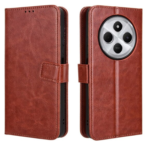 Klopové pouzdro pro Xiaomi Redmi 14C, Crazy Horse Wallet, hnědé