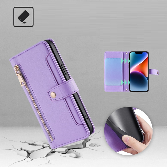 Klopové pouzdro pro Xiaomi Redmi Note 13 Pro 5G, Wallet Zipper Pocket, fialové