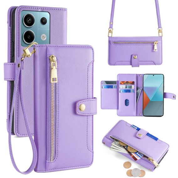 Klopové pouzdro pro Xiaomi Redmi Note 13 Pro 5G, Wallet Zipper Pocket, fialové