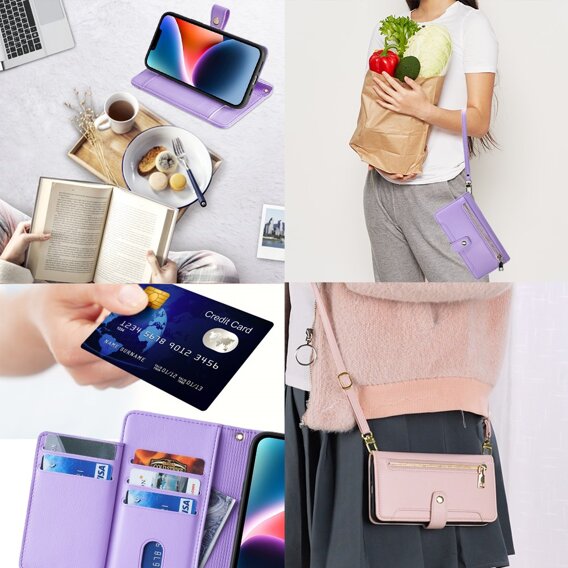 Klopové pouzdro pro Xiaomi Redmi Note 13 Pro 5G, Wallet Zipper Pocket, fialové