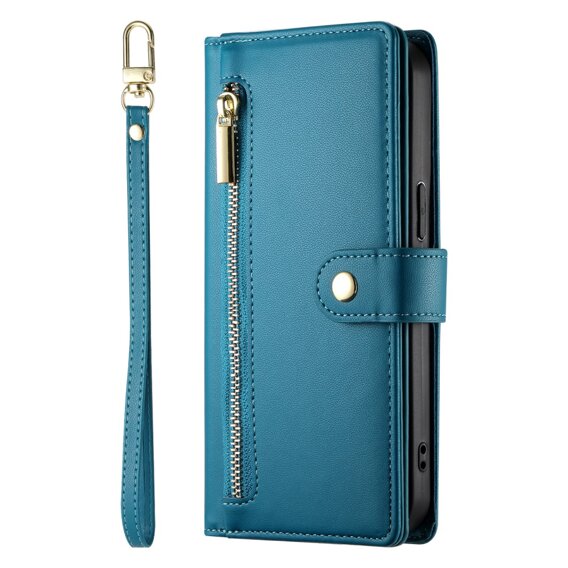 Klopové pouzdro pro iPhone 16 Plus, Wallet Zipper Pocket, modré