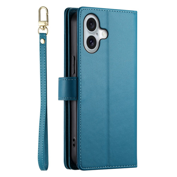 Klopové pouzdro pro iPhone 16 Plus, Wallet Zipper Pocket, modré