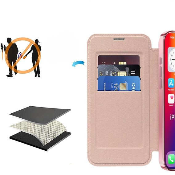 Klopové pouzdro pro iPhone 16 Pro, RFID Wallet MagSafe CamShield, růžové