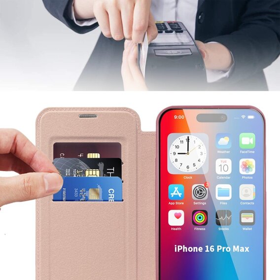 Klopové pouzdro pro iPhone 16 Pro, RFID Wallet MagSafe CamShield, růžové