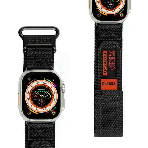 Nylonový opasek ERBORD pro Apple Watch 1/2/3/4/5/6/7/8/SE/ULTRA 42/44/45/49mm, černý