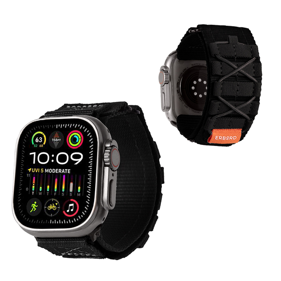 Nylonový opasek ERBORD pro Apple Watch 1/2/3/4/5/6/7/8/SE/ULTRA 42/44/45/49mm, černý