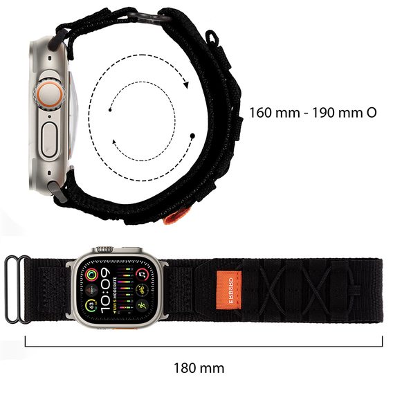 Nylonový opasek ERBORD pro Apple Watch 1/2/3/4/5/6/7/8/SE/ULTRA 42/44/45/49mm, černý