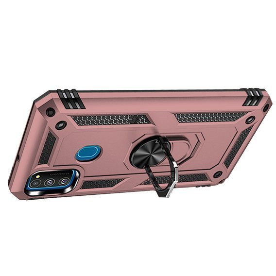 Pancéřové pouzdro pro Samsung Galaxy M21, Nox Case Ring, růžové rose gold