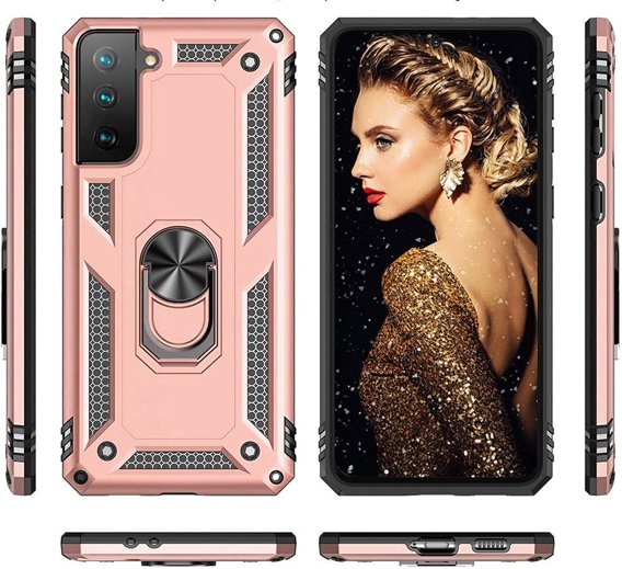 Pancéřové pouzdro pro Samsung Galaxy S21, Nox Case Ring, růžové rose gold