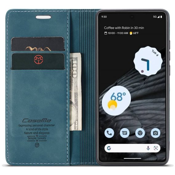 Pouzdro CASEME pro Google Pixel 7, Leather Wallet Case, tyrkysové