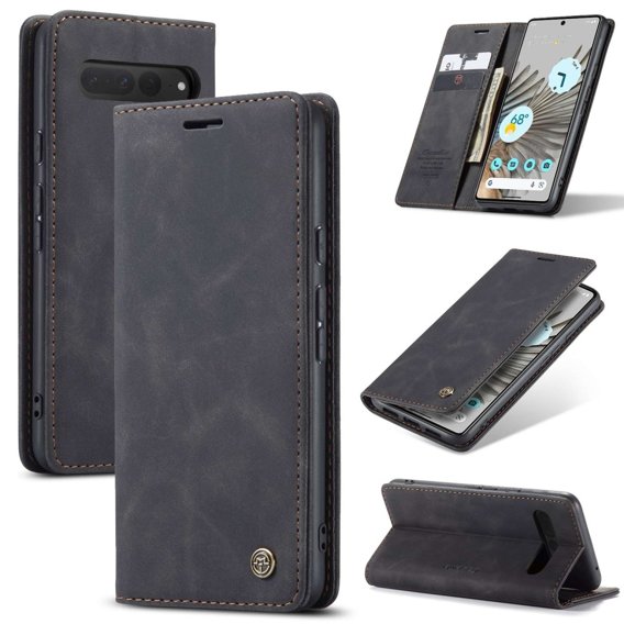 Pouzdro CASEME pro Google Pixel 7 Pro, Leather Wallet Case, černé