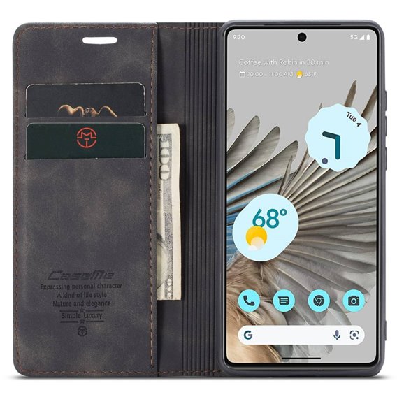 Pouzdro CASEME pro Google Pixel 7 Pro, Leather Wallet Case, černé