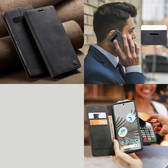 Pouzdro CASEME pro Google Pixel 7 Pro, Leather Wallet Case, černé