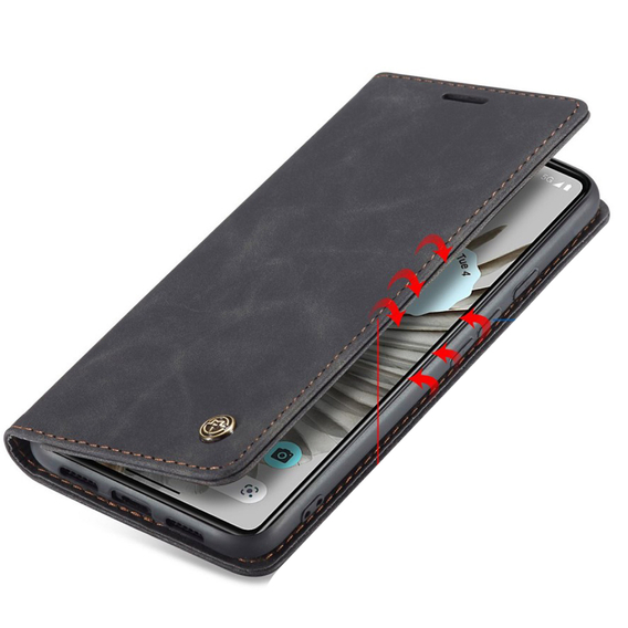 Pouzdro CASEME pro Google Pixel 7 Pro, Leather Wallet Case, černé