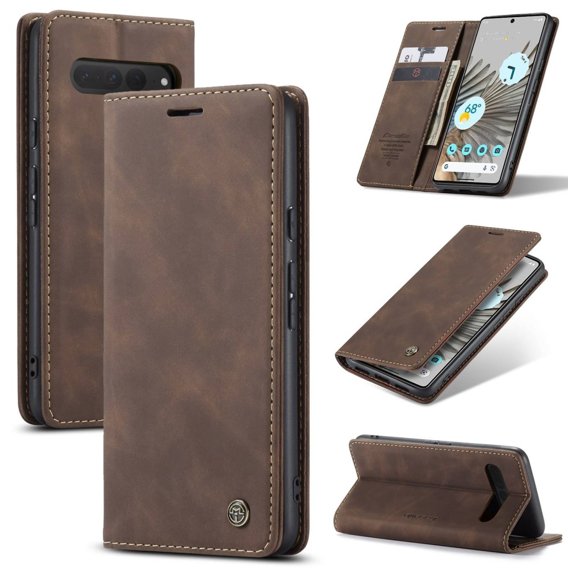 Pouzdro CASEME pro Google Pixel 7 Pro, Leather Wallet Case, hnědé