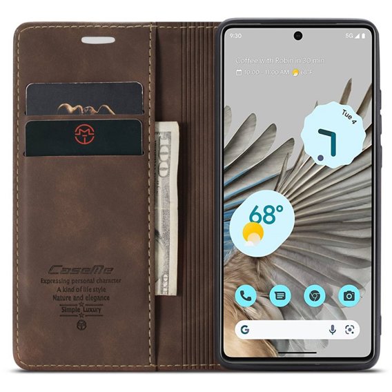 Pouzdro CASEME pro Google Pixel 7 Pro, Leather Wallet Case, hnědé