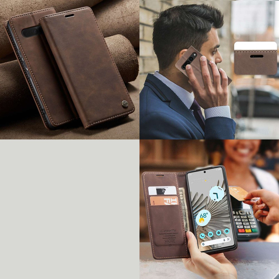 Pouzdro CASEME pro Google Pixel 7 Pro, Leather Wallet Case, hnědé