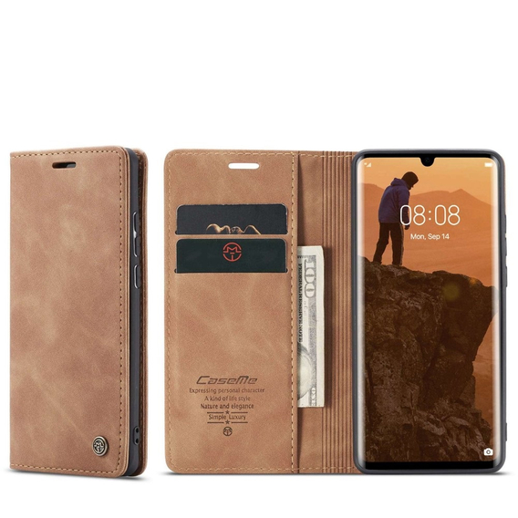 Pouzdro CASEME pro Huawei P30 Pro, Leather Wallet Case, hnědé