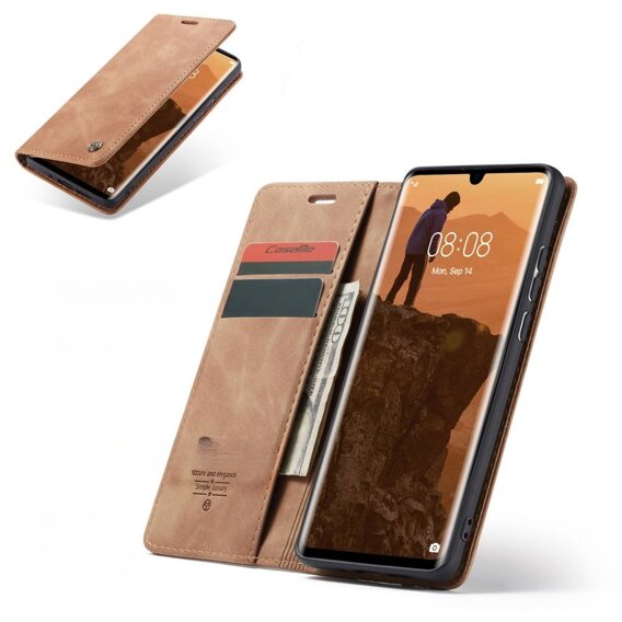 Pouzdro CASEME pro Huawei P30 Pro, Leather Wallet Case, hnědé