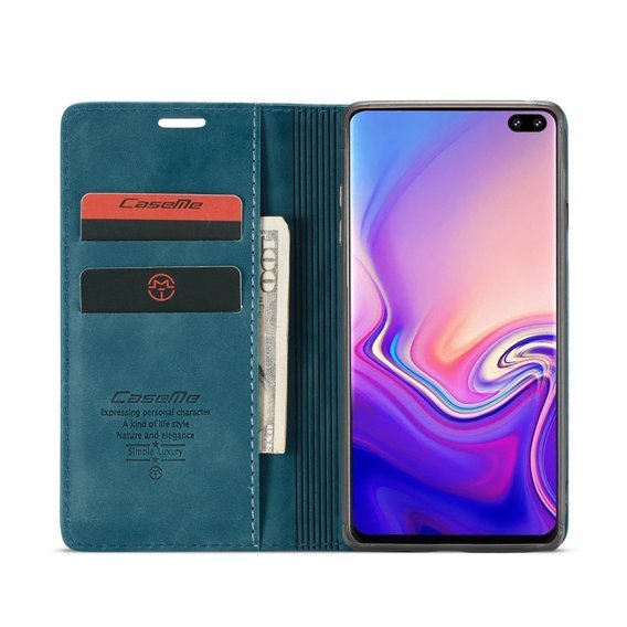 Pouzdro CASEME pro Samsung Galaxy S10 Plus, Leather Wallet Case, modré