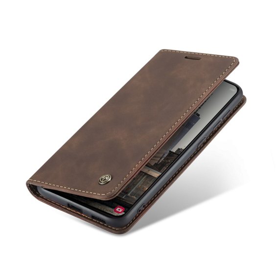 Pouzdro CASEME pro Samsung Galaxy S22 5G, Leather Wallet Case, káva