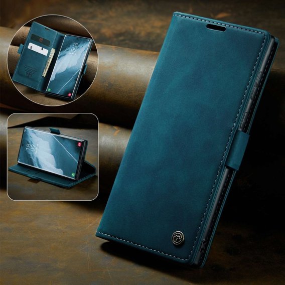 Pouzdro CASEME pro Samsung Galaxy S22 Ultra, Leather Wallet Case, zelené