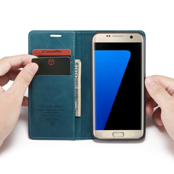 Pouzdro CASEME pro Samsung Galaxy S7 Edge, Leather Wallet Case, modré